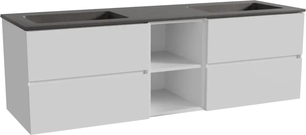 Storke Edge hängendes Möbelstück Set: 165 x 52 cm, Weiß matt, mit Scuro Doppelwaschtisch, Quarz Schwarz matt Wochenendangebot