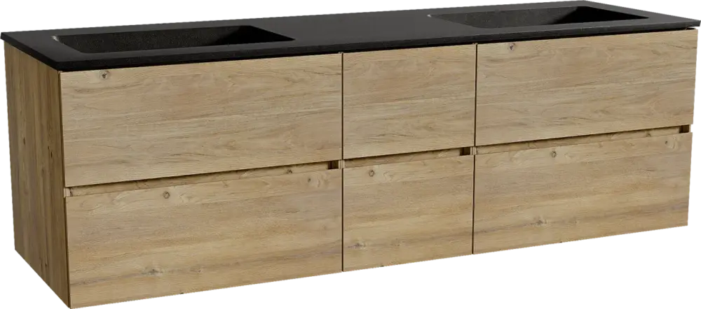 Storke Edge hängendes Möbelstück Set: 165 x 52 cm, Rohe Eiche, mit Scuro Doppelwaschtisch, Quarz Schwarz matt Saisonangebot