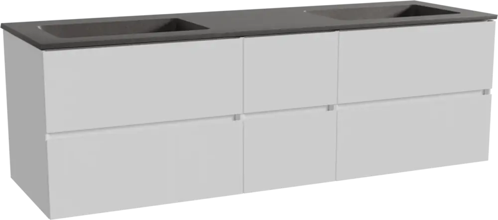 Wochenendangebot Storke Edge hängendes Möbelstück Set: 165 x 52 cm, Weiß glänzend, mit Scuro Doppelwaschtisch, Quarz Schwarz matt