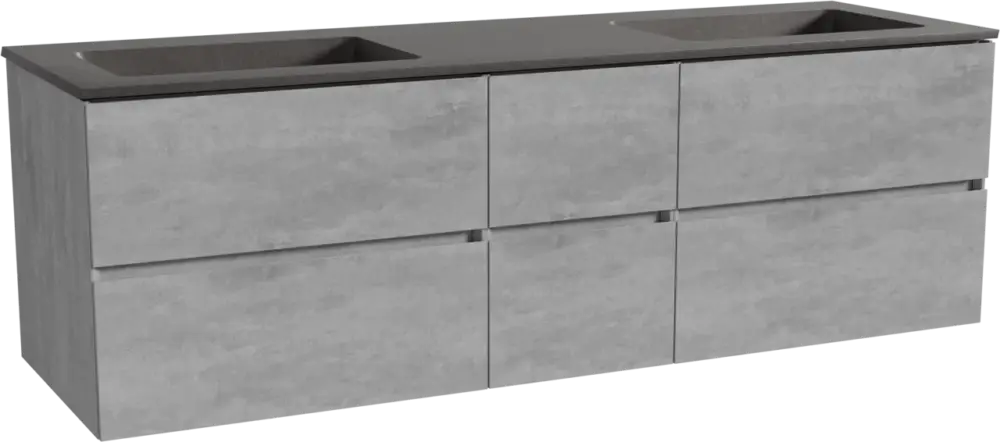 Sonderaktion Storke Edge hängendes Möbelstück Set: 165 x 52 cm, Beton dunkelgrau, mit Scuro Doppelwaschtisch, Quarz Schwarz matt