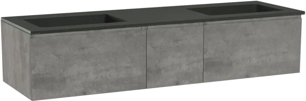 Storke Edge hängendes Möbelstück Set: 165 x 52 cm, Beton dunkelgrau, mit Scuro Doppelwaschtisch, Quarz Schwarz matt Garantierte Lieferung