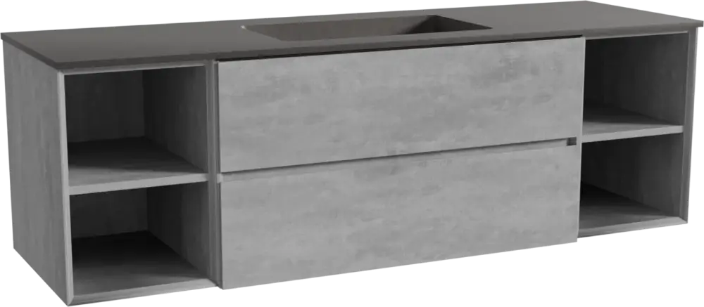 Storke Edge hängendes Möbelstück Set: 165 x 52 cm, Beton dunkelgrau, mit Scuro Einzelwaschtisch, Quarz Schwarz matt Nur Heute