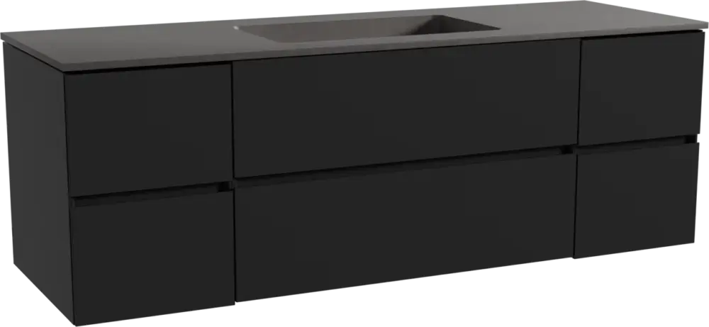 Storke Edge hängendes Möbelstück Set: 155 x 52 cm, Schwarz matt, mit Scuro Einzelwaschtisch, Quarz Schwarz matt Sonderaktion