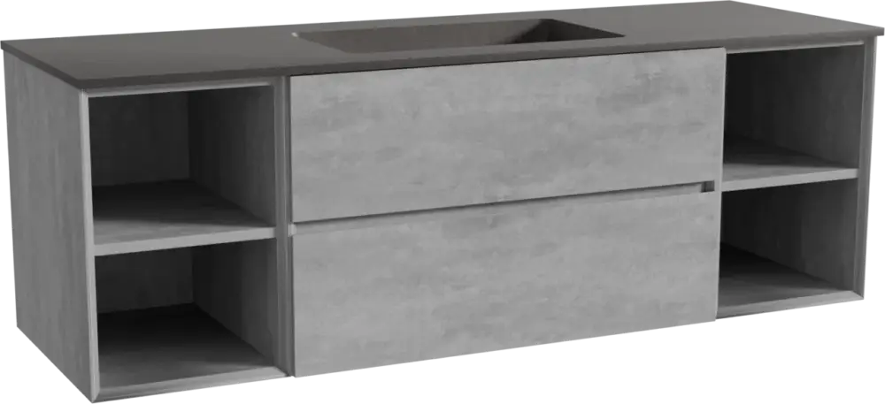 Sonderaktion Storke Edge hängendes Möbelstück Set: 155 x 52 cm, Beton dunkelgrau, mit Scuro Einzelwaschtisch, Quarz Schwarz matt