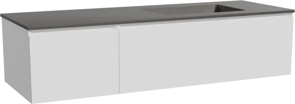 Saisonangebot Storke Edge hängendes Möbelstück Set: 150 x 52 cm, Weiß matt, mit Scuro Waschtisch rechts, Quarz Schwarz matt