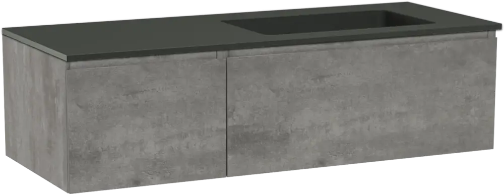 Preisreduziert Storke Edge hängendes Möbelstück Set: 130 x 52 cm, Beton dunkelgrau, mit Scuro Waschtisch rechts, Quarz Schwarz matt