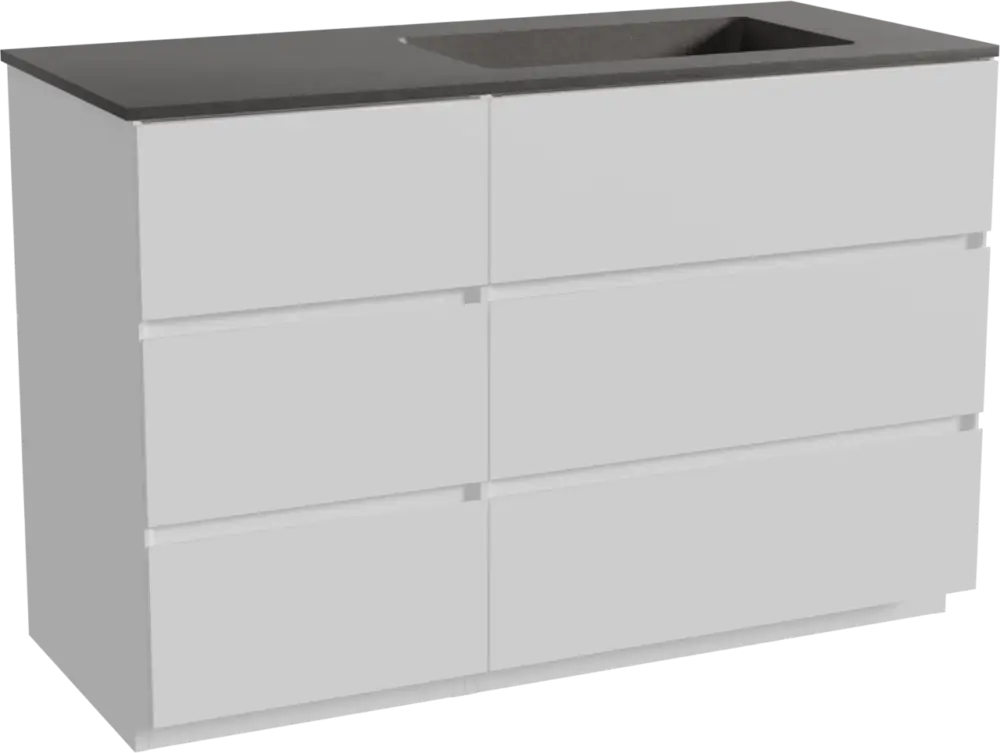 Must-Have Storke Edge freistehendes Möbelstück Set: 120 x 52 cm, Weiß matt, mit Scuro Waschtisch rechts, Quarz Schwarz matt