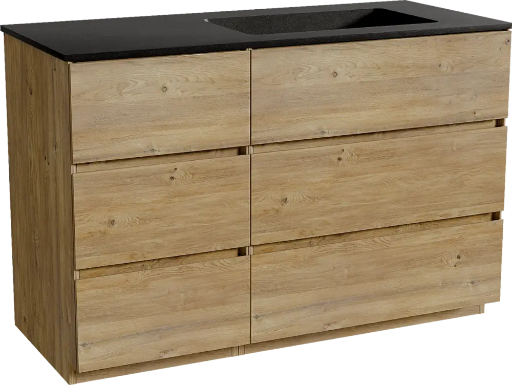 Online Kaufen Storke Edge freistehendes Möbelstück Set: 120 x 52 cm, Rohe Eiche, mit Scuro Waschtisch rechts, Quarz Schwarz matt