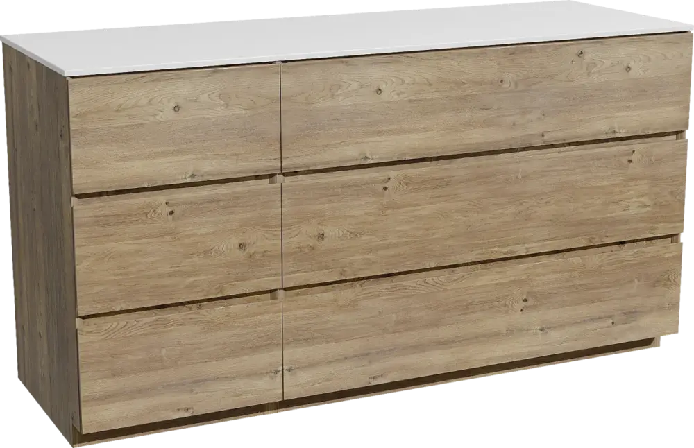 Abverkauf Storke Edge freistehendes Möbelstück Set: 150 x 52 cm, Rohe Eiche, mit Tavola Einzel- oder Doppel Waschtischplatte, Solid Surface Weiß matt