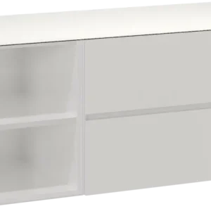 Abverkauf Storke Edge hängendes Möbelstück Set: 130 x 52 cm, Weiß glänzend, mit Tavola Einzel- oder Doppel Waschtischplatte, Solid Surface Weiß matt