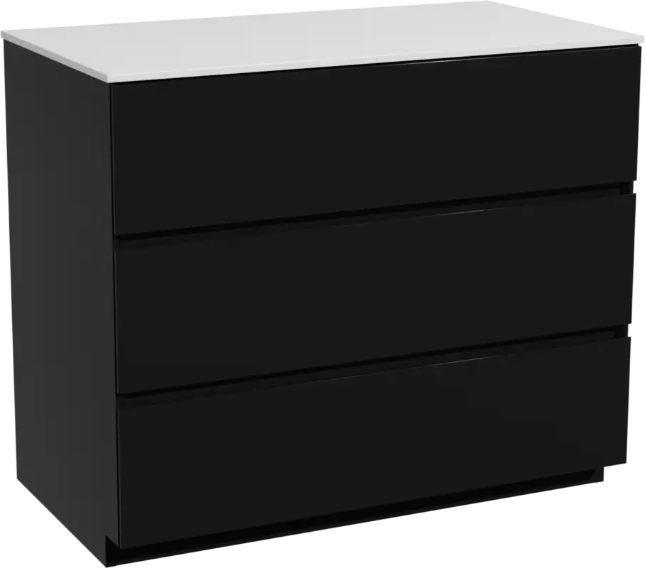 Kracherpreis Storke Edge freistehendes Möbelstück Set: 95 x 52 cm, Schwarz matt, mit Tavola Einzel Waschtischplatte, Solid Surface Weiß matt