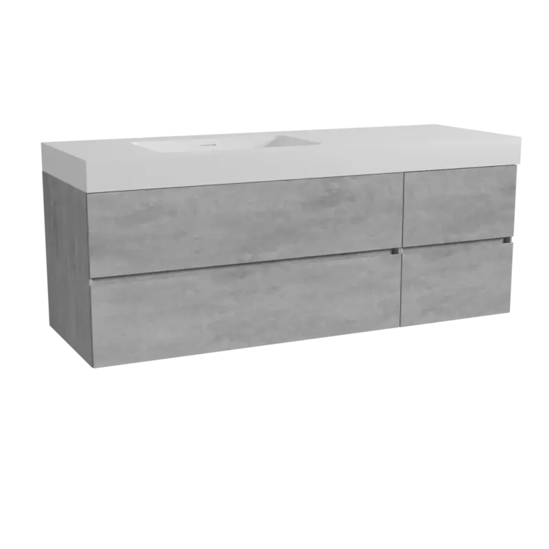 Storke Edge hängendes Möbelstück Set: 150 x 52 cm, Beton dunkelgrau, mit Mata High Waschtisch links, Solid Surface Weiß matt Meistverkauft