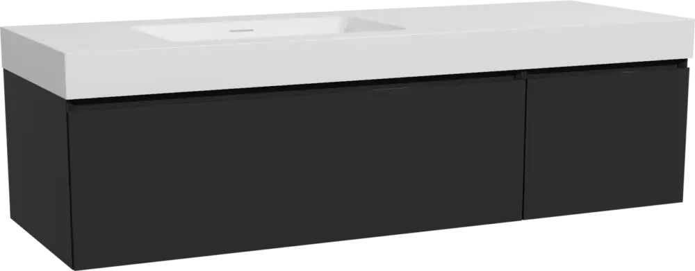 Super-Preis Storke Edge hängendes Möbelstück Set: 150 x 52 cm, Schwarz matt, mit Mata High Waschtisch links, Solid Surface Weiß matt