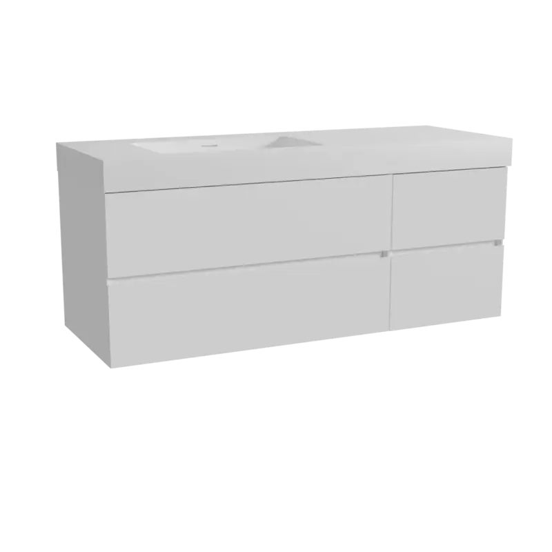 Storke Edge hängendes Möbelstück Set: 140 x 52 cm, Weiß matt, mit Mata High Waschtisch links, Solid Surface Weiß matt Günstig