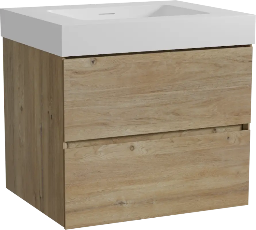 Storke Edge hängendes Möbelstück Set: 65 x 52 cm, Rohe Eiche, mit Mata High Einzelwaschtisch, Solid Surface Weiß matt Heißes Angebot