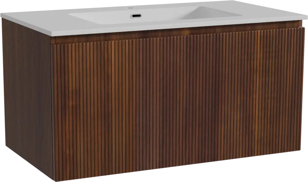 Storke Ribs hängendes Möbelstück Set: 95 x 52 cm, Nussbaum, mit Diva Einzelwaschtisch, Marmorkomposit, Weiß glänzend, Vertikale symmetrische gerade Rippe Top-Angebot