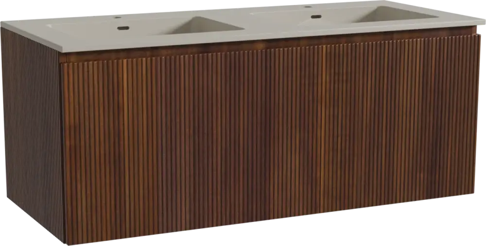 Storke Ribs hängendes Möbelstück Set: 120 x 52 cm, Nussbaum, mit Diva Doppelwaschtisch, Top Solid, Seidengrau, Vertikale symmetrische gerade Rippe Neuheit