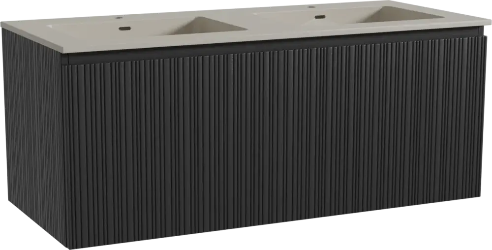 Storke Ribs hängendes Möbelstück Set: 120 x 52 cm, Schwarze Eiche, mit Diva Doppelwaschtisch, Top Solid, Seidengrau, Vertikale asymmetrische gerade Rippe Jetzt Bestellen