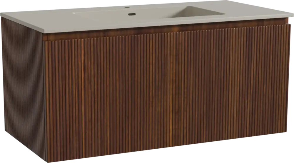 Nur Für Kurze Zeit Storke Ribs hängendes Möbelstück Set: 105 x 52 cm, Nussbaum, mit Diva Einzelwaschtisch, Top Solid, Seidengrau, Vertikale symmetrische gerade Rippe