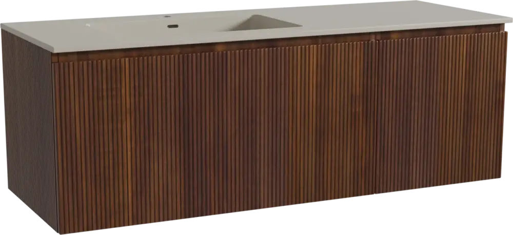 Storke Ribs hängendes Möbelstück Set: 140 x 52 cm, Nussbaum, mit Diva Waschtisch links, Top Solid, Seidengrau, Vertikale symmetrische gerade Rippe Top-Seller