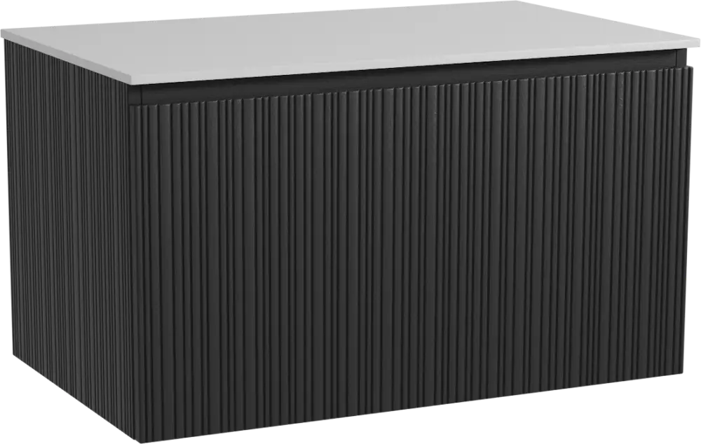 Storke Ribs hängendes Möbelstück Set: 85 x 52 cm, Schwarze Eiche, mit Tavola Einzel Waschtischplatte, Solid Surface, Weiß matt, Vertikale asymmetrische gerade Rippe Rabatt