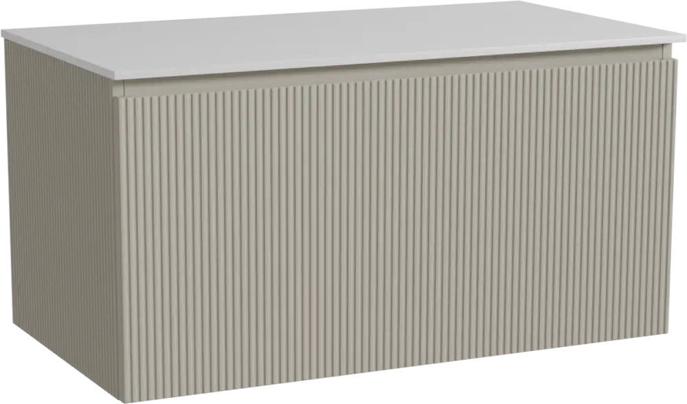 Storke Ribs hängendes Möbelstück Set: 95 x 52 cm, Seidengrau, mit Tavola Einzel Waschtischplatte, Solid Surface, Weiß matt, Vertikale symmetrische gerade Rippe Letzte Chance