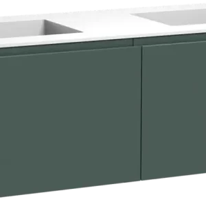 Bestseller Balmani Sfera by Lucida hängendes Möbelstück Set: 150 x 55 cm, Forest, mit Tablo Stretto Doppelwaschtisch, Solid Surface Weiß matt