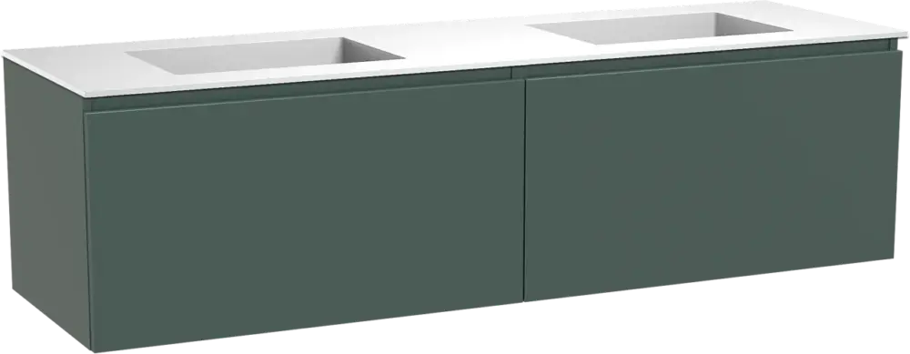 Balmani Sfera by Lucida hängendes Möbelstück Set: 180 x 55 cm, Forest, mit Tablo Stretto Doppelwaschtisch, Solid Surface Weiß matt Schneller Versand