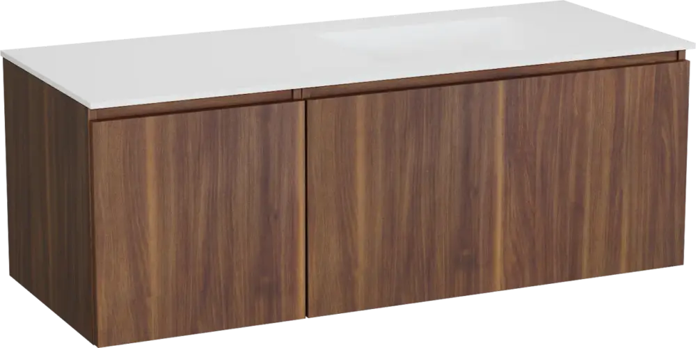 Billig Balmani Sfera by Lucida hängendes Möbelstück Set: 135 x 55 cm, Amerikanischer Nussbaum, mit Tablo Stretto Waschtisch rechts, Solid Surface Weiß matt