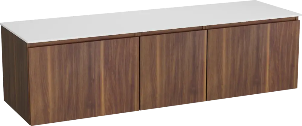 Schnäppchen Balmani Sfera by Lucida hängendes Möbelstück Set: 180 x 55 cm, Amerikanischer Nussbaum, mit Stretto Einzel- oder Doppel Waschtischplatte, Solid Surface Weiß matt