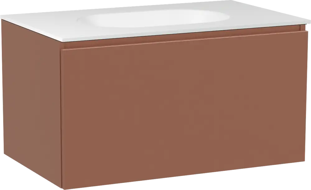 Balmani Sfera by Lucida hängendes Möbelstück Set: 90 x 55 cm, Cotto, mit Tablo Oval Einzelwaschtisch, Solid Surface Weiß matt Highlight