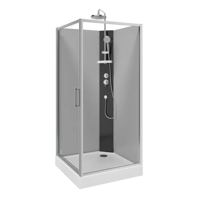 Preisreduziert Linie Salta Duschkabine: Drehtür, 90 x 90 cm, Klarglas, Chrom Profil, mit Armatur