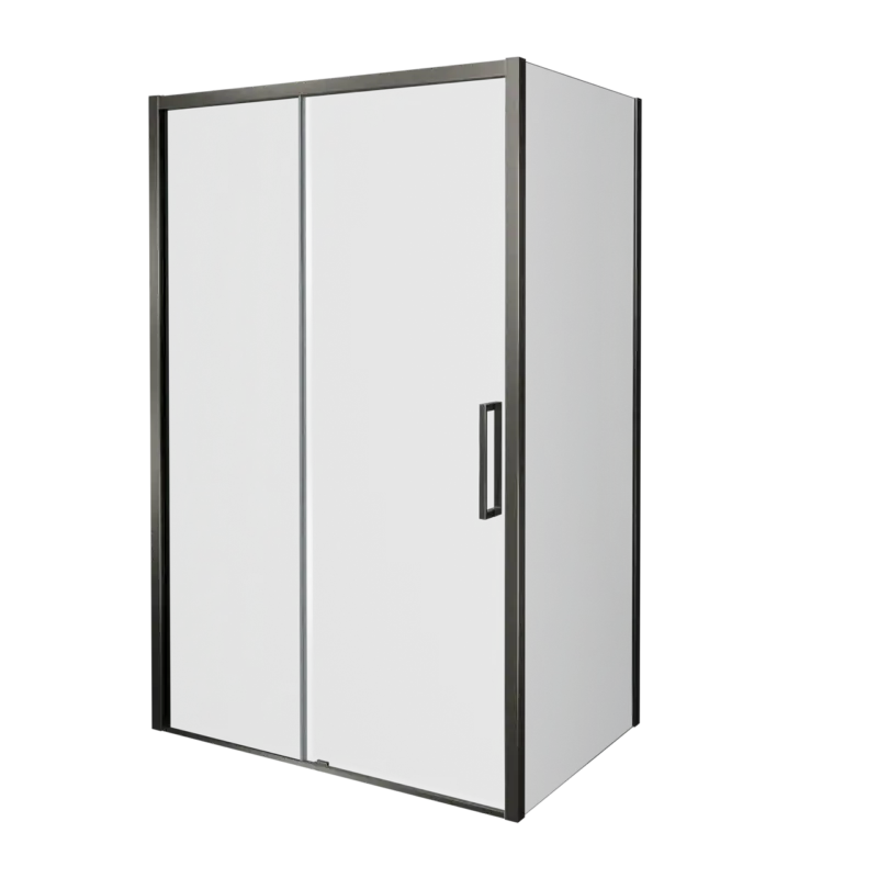 Balmani Senses Design Eckdusche: Schiebetür (Links) mit fixierte Seitenwand, 180 x 80 cm, Klarglas, Profil Brushed GunMetal Top-Preis