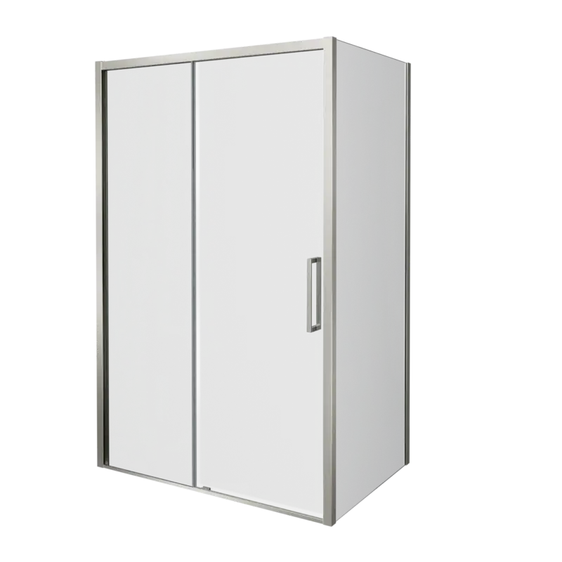 Balmani Senses Design Eckdusche: Schiebetür (Links) mit fixierte Seitenwand, 160 x 90 cm, Klarglas, Profil Brushed CoolMetal Must-Have