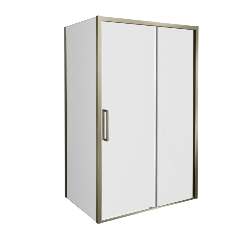Balmani Senses Design Eckdusche: Schiebetür (Rechts) mit fixierte Seitenwand, 160 x 90 cm, Klarglas, Profil Brushed Champagne Gold Geprüft