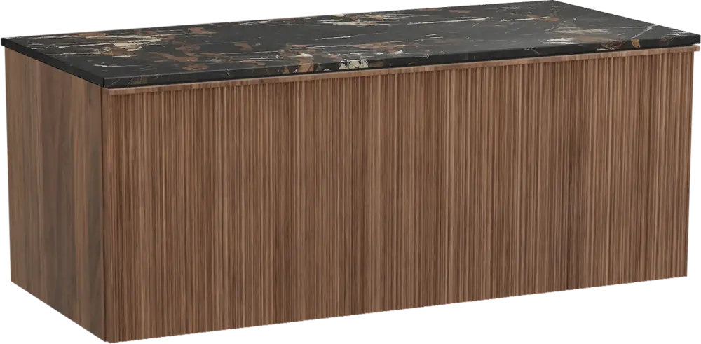 Balmani Forma hängendes Möbelstück Set: 120 x 55 cm, Amerikanischer Nussbaum, mit Stretto Einzel Waschtischplatte, Marmor, Portoro Gold, Vertikale asymmetrische Runde Rippe Günstig