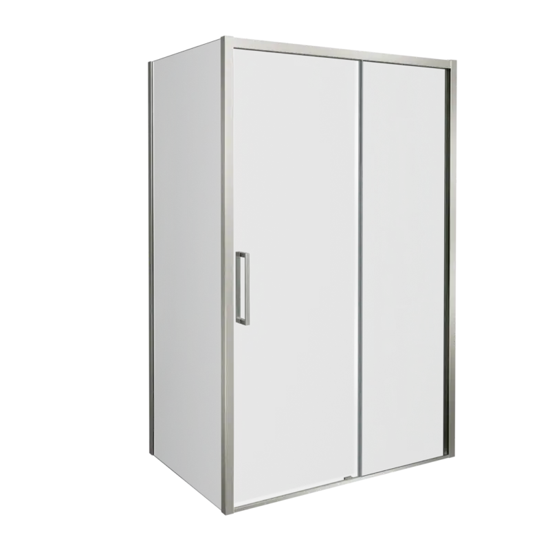 Bestpreis Balmani Senses Design Eckdusche: Schiebetür (Rechts) mit fixierte Seitenwand, 120 x 100 cm, Klarglas, Profil Brushed CoolMetal