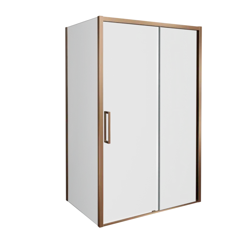 Neu Im Sortiment Balmani Senses Design Eckdusche: Schiebetür (Rechts) mit fixierte Seitenwand, 140 x 100 cm, Klarglas, Profil Brushed Rosegold