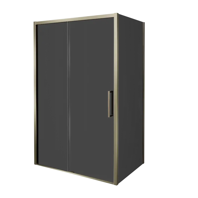 Balmani Senses Design Eckdusche: Schiebetür (Links) mit fixierte Seitenwand, 140 x 100 cm, Rauchglas, Profil Brushed Champagne Gold Ausverkauf
