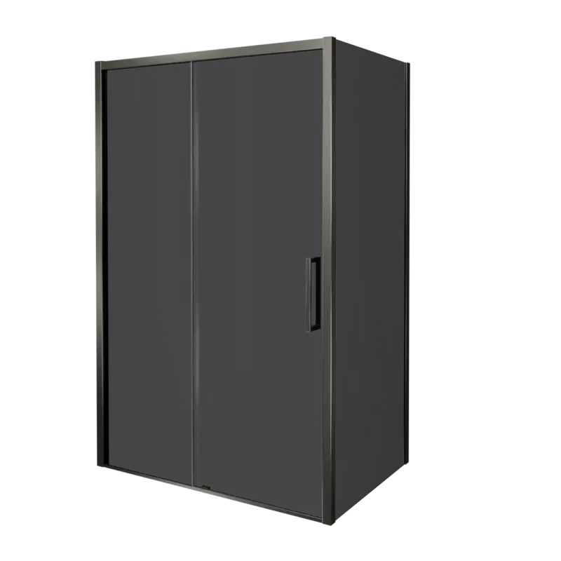 Balmani Senses Design Eckdusche: Schiebetür (Links) mit fixierte Seitenwand, 140 x 100 cm, Rauchglas, Profil Brushed GunMetal Direktkauf