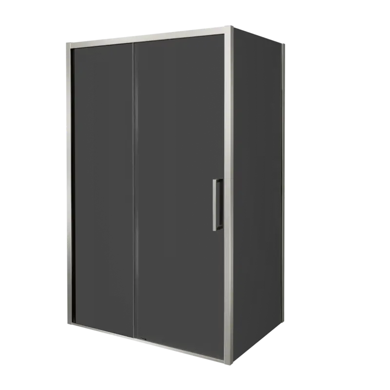 Balmani Senses Design Eckdusche: Schiebetür (Links) mit fixierte Seitenwand, 160 x 80 cm, Rauchglas, Profil Brushed CoolMetal Must-Have