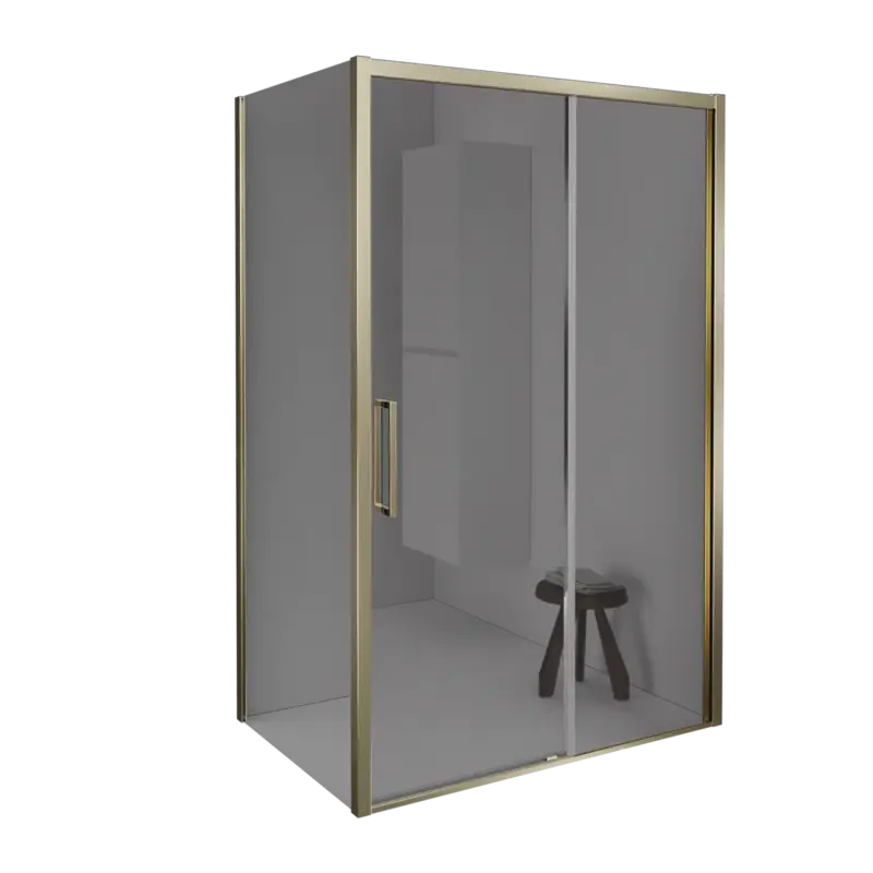 Markenware Balmani Senses Design Eckdusche: Schiebetür (Rechts) mit fixierte Seitenwand, 120 x 100 cm, Reflex-Spiegelglas, Profil Brushed Champagne Gold