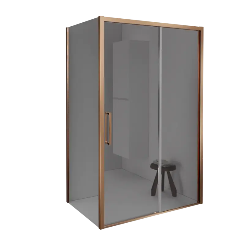 Expressversand Balmani Senses Design Eckdusche: Schiebetür (Rechts) mit fixierte Seitenwand, 160 x 100 cm, Reflex-Spiegelglas, Profil Brushed Rosegold