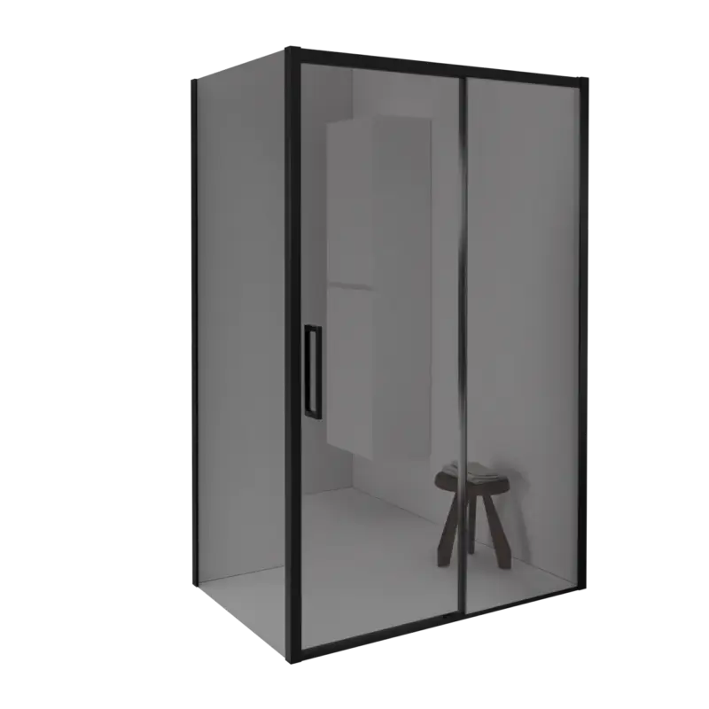 Schneller Versand Balmani Senses Design Eckdusche: Schiebetür (Rechts) mit fixierte Seitenwand, 160 x 80 cm, Reflex-Spiegelglas, Profil Schwarz matt
