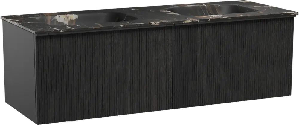 Saisonangebot Balmani Forma hängendes Möbelstück Set: 150 x 55 cm, Schwarze Eiche, mit Tablo Arcato Doppelwaschtisch, Marmor, Portoro Gold, Vertikale symmetrische gerade Rippe