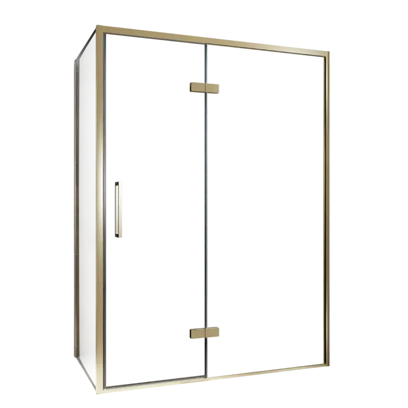 Balmani Senses Design Eckdusche: Drehtür (Rechts) mit fixierte Seitenwand, 140 x 100 cm, Klarglas, Profil Brushed Champagner Gold Must-Have