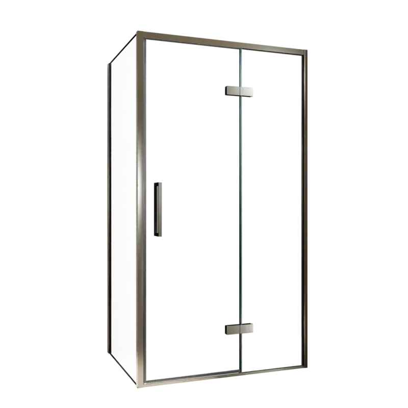 Rabatt Balmani Senses Design Eckdusche: Drehtür (Rechts) mit fixierte Seitenwand, 100 x 90 cm, Klarglas, Profil Brushed GunMetal