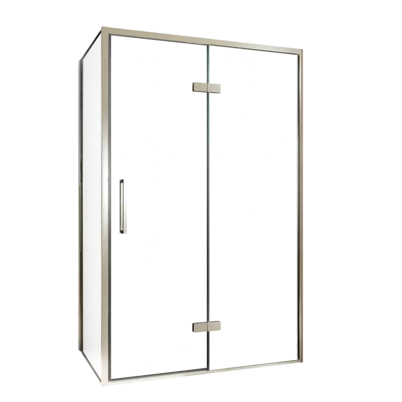 Bestseller Balmani Senses Design Eckdusche: Drehtür (Rechts) mit fixierte Seitenwand, 120 x 80 cm, Klarglas, Profil Brushed CoolMetal