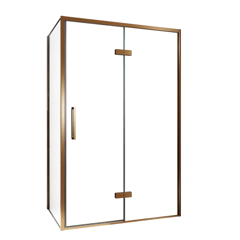 Balmani Senses Design Eckdusche: Drehtür (Rechts) mit fixierte Seitenwand, 120 x 90 cm, Klarglas, Profil Brushed Rosegold Abverkauf