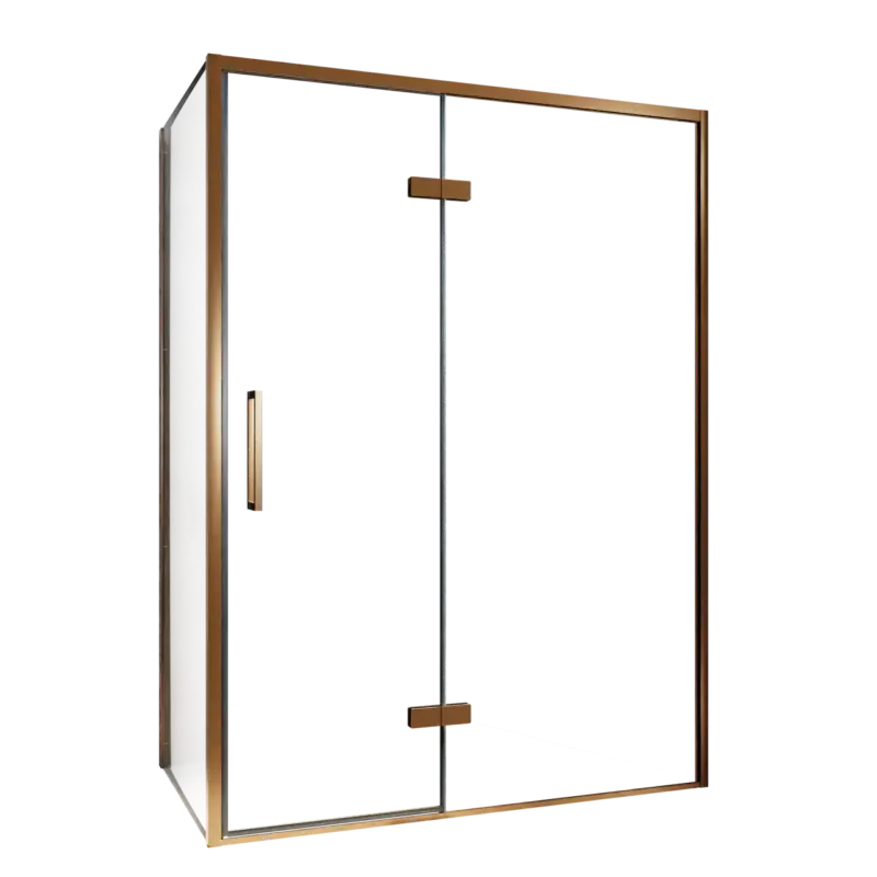 Balmani Senses Design Eckdusche: Drehtür (Rechts) mit fixierte Seitenwand, 140 x 90 cm, Klarglas, Profil Brushed Rosegold Versand Am Gleichen Tag